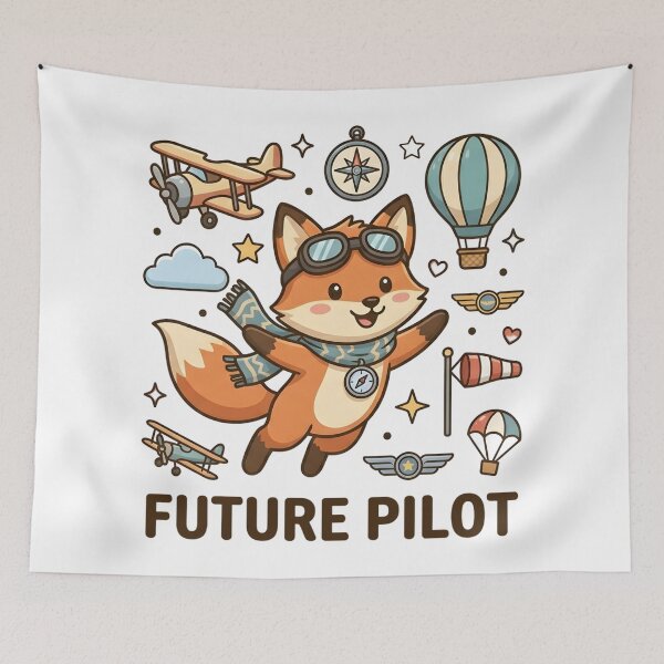 Item preview, Cute Fox Future Pilot Kids T-Shirt – Flying Fox Cartoon Design designed and sold by DIRTYSKETCHH.