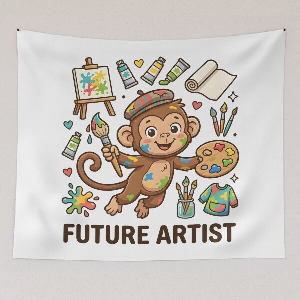 Item preview, Cute Monkey Future Artist Kids T-Shirt – Funny Painting Monkey designed and sold by DIRTYSKETCHH.