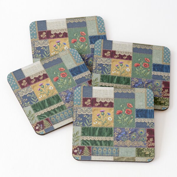 Item preview, Boho Botanical Patchwork with Peacock Feathers designed and sold by JacquiTaylorArt.