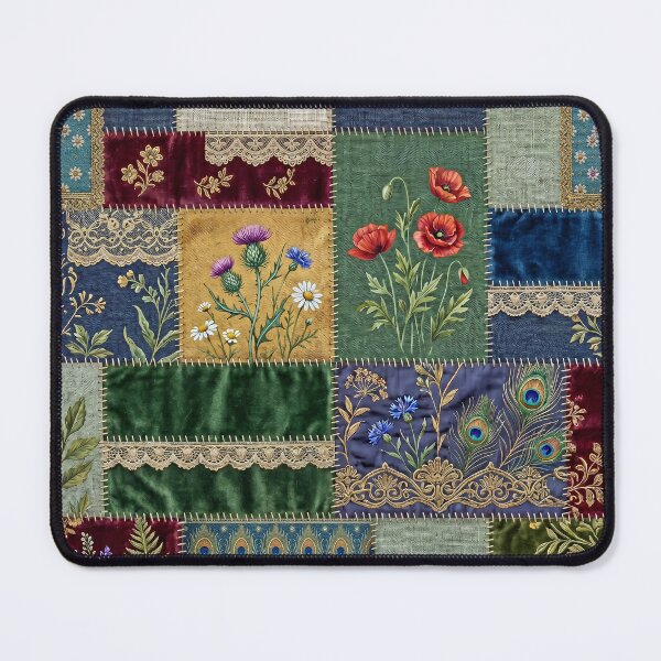 Item preview, Boho Botanical Patchwork with Peacock Feathers designed and sold by JacquiTaylorArt.