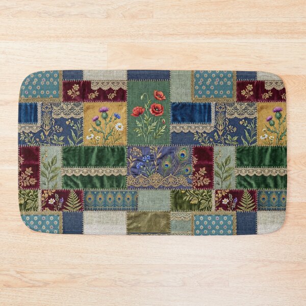 Item preview, Boho Botanical Patchwork with Peacock Feathers designed and sold by JacquiTaylorArt.