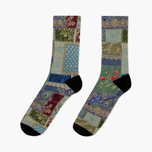 Item preview, Boho Botanical Patchwork with Peacock Feathers designed and sold by JacquiTaylorArt.