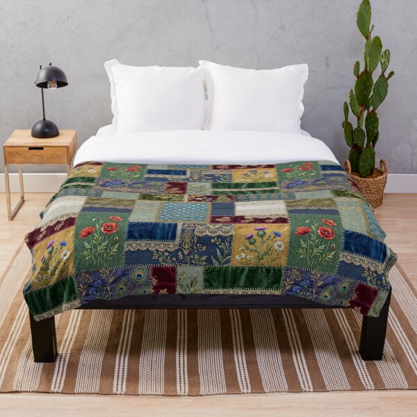 Item preview, Boho Botanical Patchwork with Peacock Feathers designed and sold by JacquiTaylorArt.