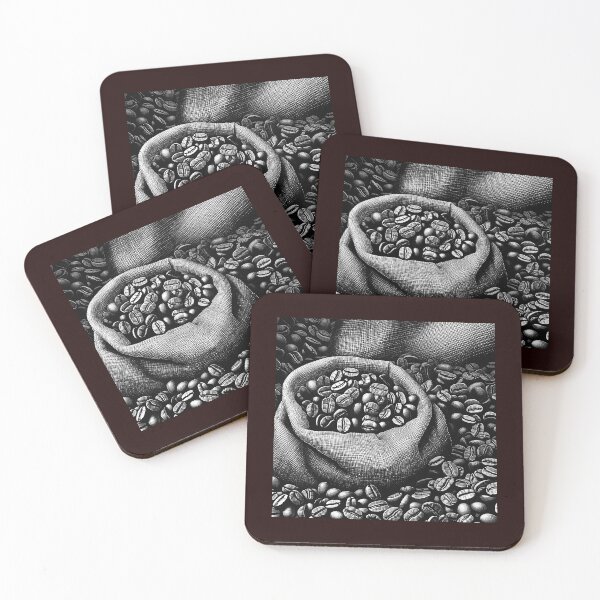 Item preview, Coffee Beans in Burlap Sack Black and White Rustic Illustration designed and sold by inkoutninja.