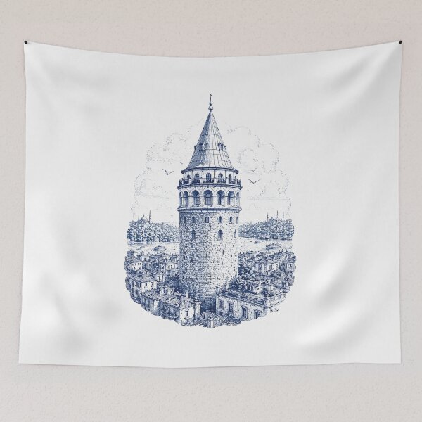 Item preview, Galata Tower Istanbul Blue Cityscape designed and sold by AmJoJoe.