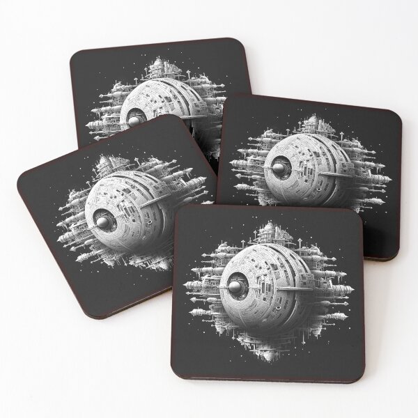 Item preview, Futuristic Space Station Sphere Black and White Sci Fi Illustration designed and sold by inkoutninja.