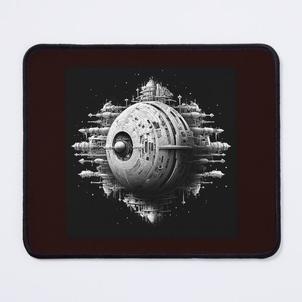Item preview, Futuristic Space Station Sphere Black and White Sci Fi Illustration designed and sold by inkoutninja.