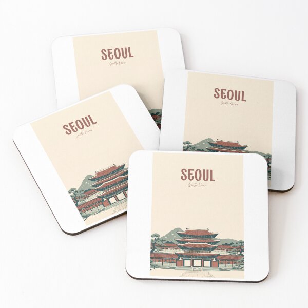 Item preview, Minimalist Seoul Cityscape with Gyeongbok Palace and Mountains designed and sold by NeuralVibe.