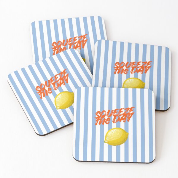 Item preview, Squeeze the Day – Lemon Blue Stripes Summer Citrus Motivational Design designed and sold by DolceStudioCo.