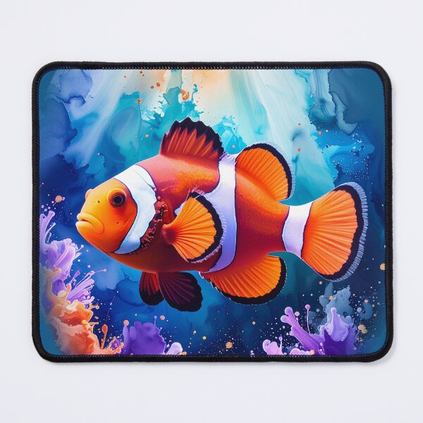 Item preview, Vibrant watercolor clownfish blue ocean coral art underwater painting print designed and sold by icemanphotos.