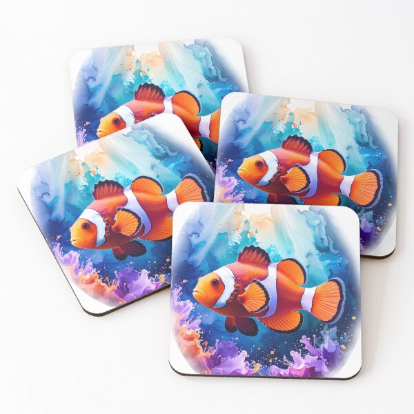 Item preview, Vibrant watercolor clownfish blue ocean coral art underwater painting print designed and sold by icemanphotos.
