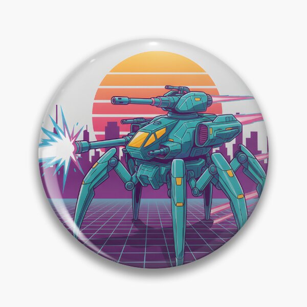 Artikelvorschau, Retro-futuristischer Mech-Walker im Neon-Sonnenuntergang-Cyberpunk-Stil. entworfen und verkauft von The-T-In-Retro.