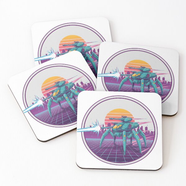 Artikelvorschau, Retro-futuristischer Mech-Walker im Neon-Sonnenuntergang-Cyberpunk-Stil. entworfen und verkauft von The-T-In-Retro.