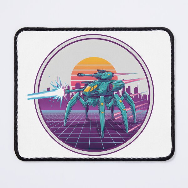 Item preview, Retro Futuristic Mech Walker Neon Sunset Cyberpunk Battle. designed and sold by The-T-In-Retro.