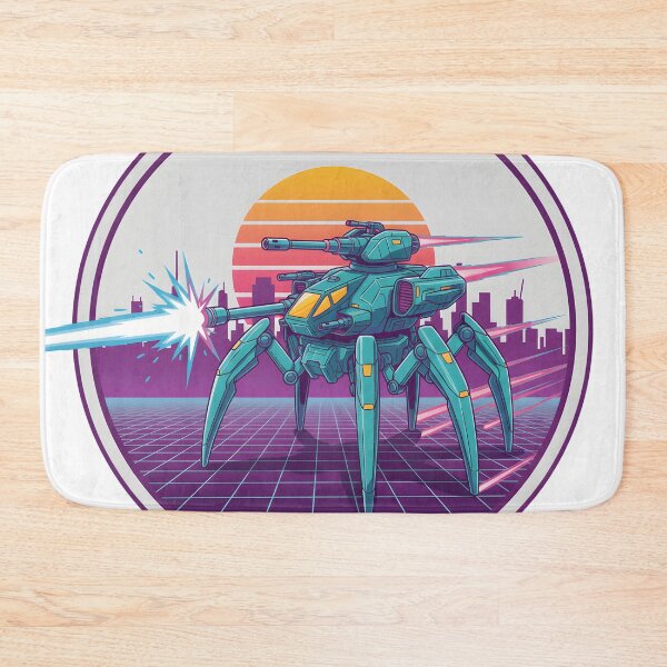 Item preview, Retro Futuristic Mech Walker Neon Sunset Cyberpunk Battle. designed and sold by The-T-In-Retro.