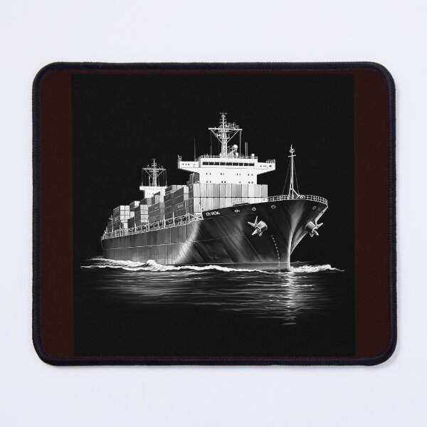 Item preview, Container Ship at Sea Black and White Maritime Illustration designed and sold by inkoutninja.