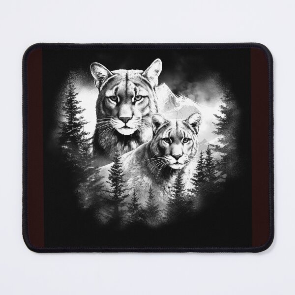 Item preview, Mountain Lion Double Portrait Black and White Wildlife Illustration designed and sold by inkoutninja.