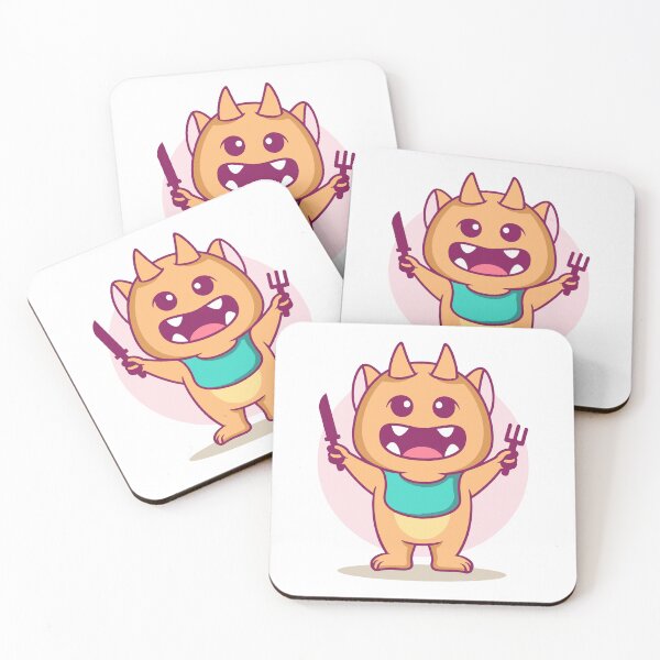 Item preview, Cute Little Monster Ready for Dinner with Fork and Knife designed and sold by Bornkiu.