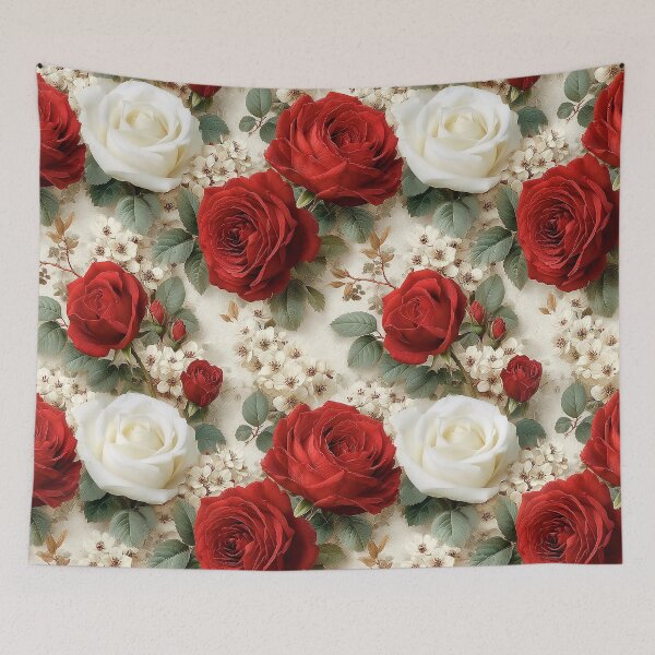 Item preview, Classic English Rose Crimson and Cream Botanical Pattern designed and sold by Nine Lives Studio.