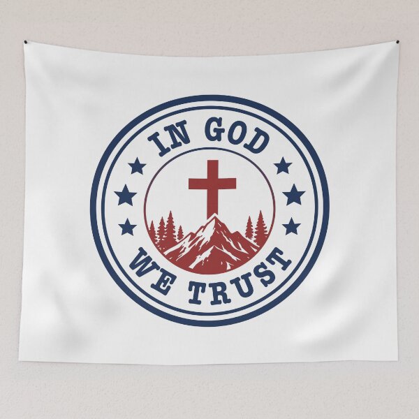 Item preview, In God We Trust Christian Emblem: Vintage Mountain & Cross Graphic, Patriotic Faith T-Shirt and sticker, Religious Outdoors Aesthetic, Inspirational Circular Badge Design designed and sold by Billium Halder.