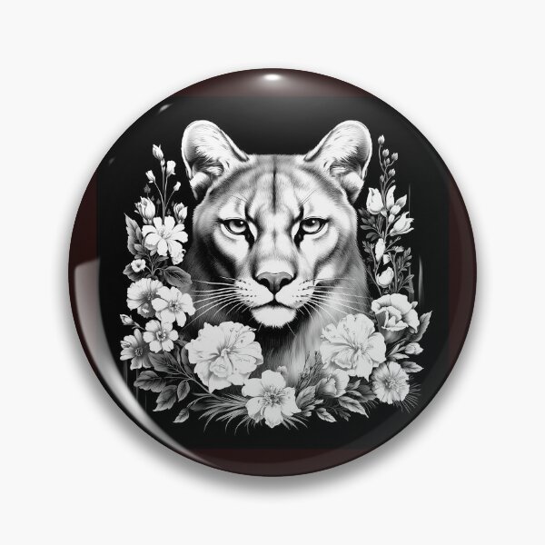 Item preview, Floral Cougar Portrait Black and White Wildlife Illustration designed and sold by inkoutninja.