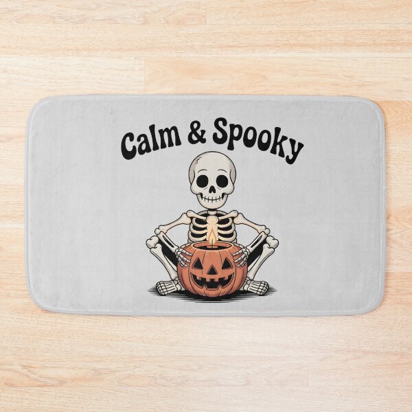 Aperçu de l'œuvre Squelette calme et effrayant assis avec une bougie citrouille – Décoration d'Halloween chaleureuse créée et vendue par Raw Tigers.