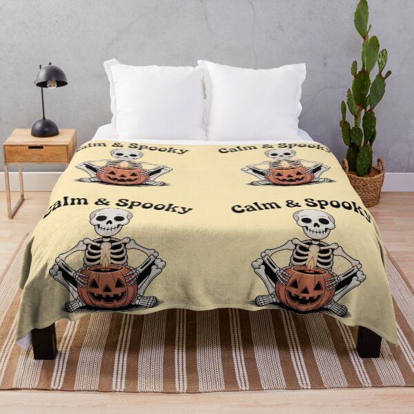 Item preview, Calm & Spooky Skeleton Sitting with Pumpkin Candle – Cozy Halloween Design designed and sold by Raw Tigers.