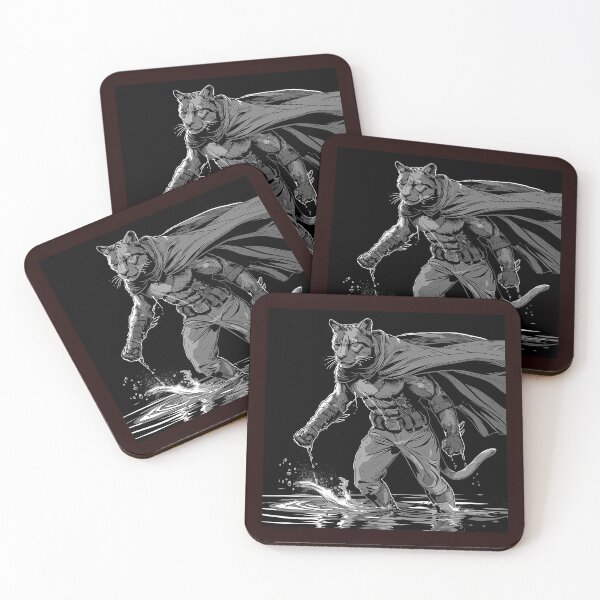Item preview, Masked Panther Warrior Black and White Action Illustration designed and sold by inkoutninja.