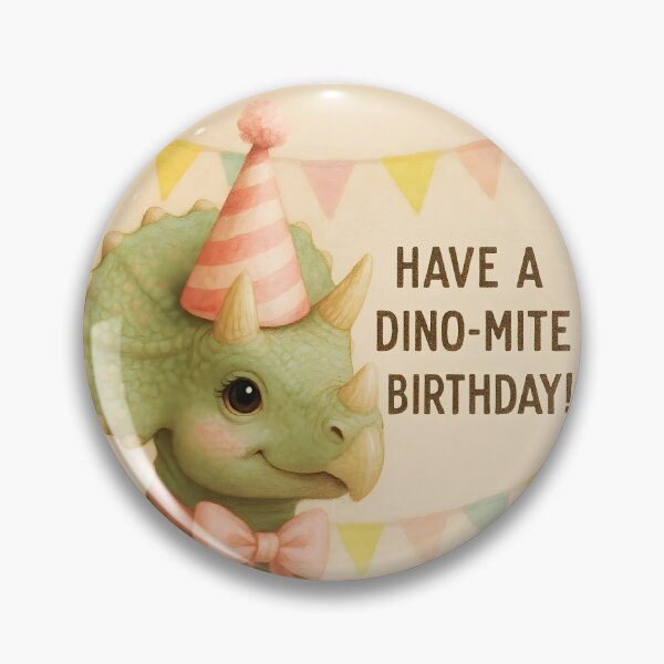 Item preview, Have a Dino-Mite Birthday! – Cute Triceratops Girl with Bow designed and sold by EmeraldeaArt.