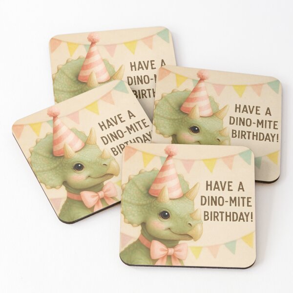 Item preview, Have a Dino-Mite Birthday! – Cute Triceratops Girl with Bow designed and sold by EmeraldeaArt.