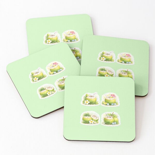 Item preview, Tropical Coconut Drink Sticker Set – Summer Aesthetic Coconut Water Illustration designed and sold by Qingtian814.