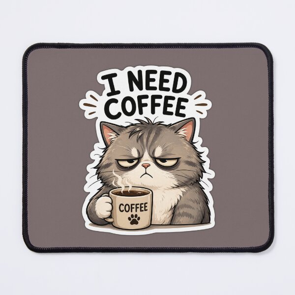 Item preview, I Need Coffee Cat Sticker | Funny Tired Cat Meme designed and sold by K-Vibe Design Studio.