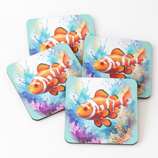 Item preview, Vibrant watercolor clownfish colorful paint splash ocean art print designed and sold by icemanphotos.