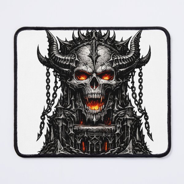 Item preview, Demonic Skull Throne – Dark Gothic Metal Skeleton Design with Fire Eyes designed and sold by GeaSupplyStudio.