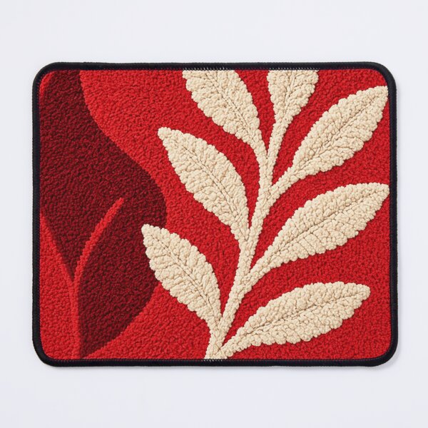 Item preview, Bold Red Textured Botanical Pillow – Modern Abstract Leaf Cushion, Tufted Style Boho Throw Pillow Decor designed and sold by Bhaskar Digital Art.