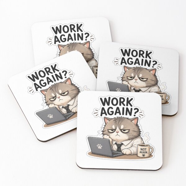 Item preview, Work Again Cat Sticker | Funny Grumpy Office Cat Meme designed and sold by K-Vibe Design Studio.