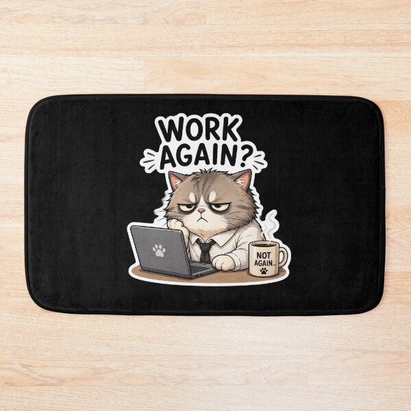 Item preview, Work Again Cat Sticker | Funny Grumpy Office Cat Meme designed and sold by K-Vibe Design Studio.