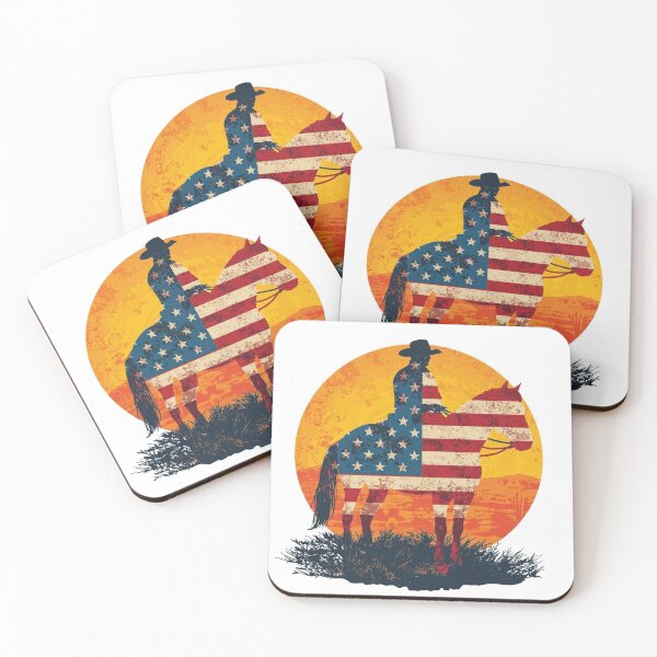 Item preview, Lone Cowboy Sunset Ride in Patriotic Colors designed and sold by KapiPrint.