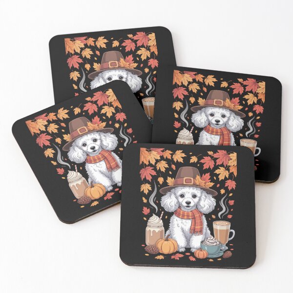 Item preview, Poodle Thanksgiving Drinks Coffee Fall Leaves Pumpkins designed and sold by Formatage.