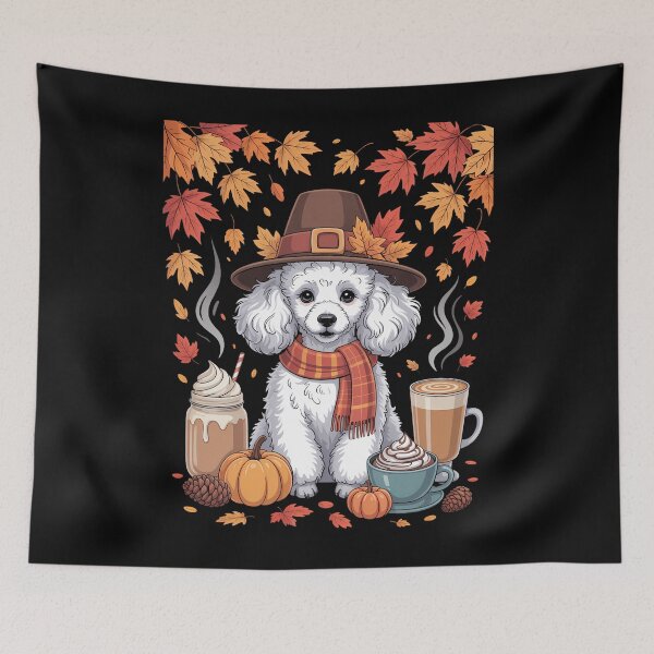 Item preview, Poodle Thanksgiving Drinks Coffee Fall Leaves Pumpkins designed and sold by Formatage.