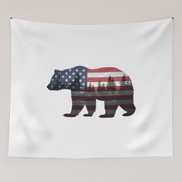 Item preview, Forest Bear Silhouette with Patriotic Landscape designed and sold by KapiPrint.