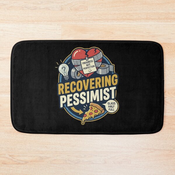 Item preview, Recovering Pessimist Progress Not Perfection - Funny Mental Health & Pizza Art designed and sold by Recovering Pessimist.