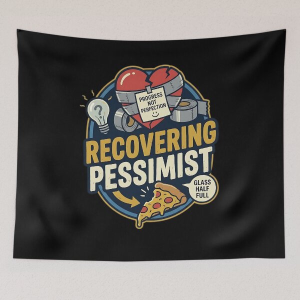 Item preview, Recovering Pessimist Progress Not Perfection - Funny Mental Health & Pizza Art designed and sold by Recovering Pessimist.