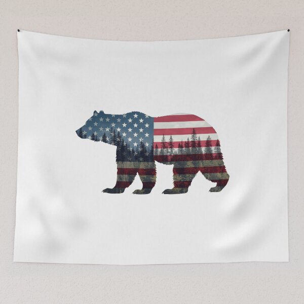 Item preview, Forest Bear Silhouette with Patriotic Landscape designed and sold by KapiPrint.