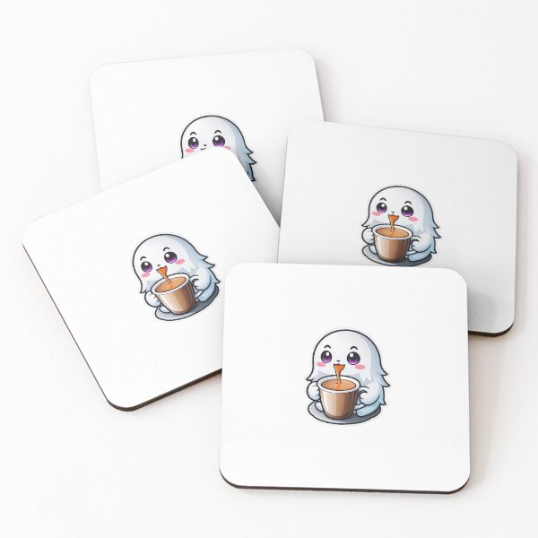 Item preview, Cute ghost Drinking Coffee Sticker designed and sold by StickFeels2.