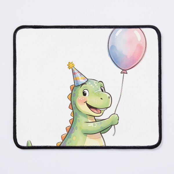 Item preview, Cute Watercolor Baby Dino – Balloon & Party Hat Illustration designed and sold by EmeraldeaArt.