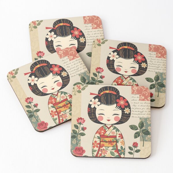 Item preview, A retro collage of a cute kokeshi doll. designed and sold by Ponted.