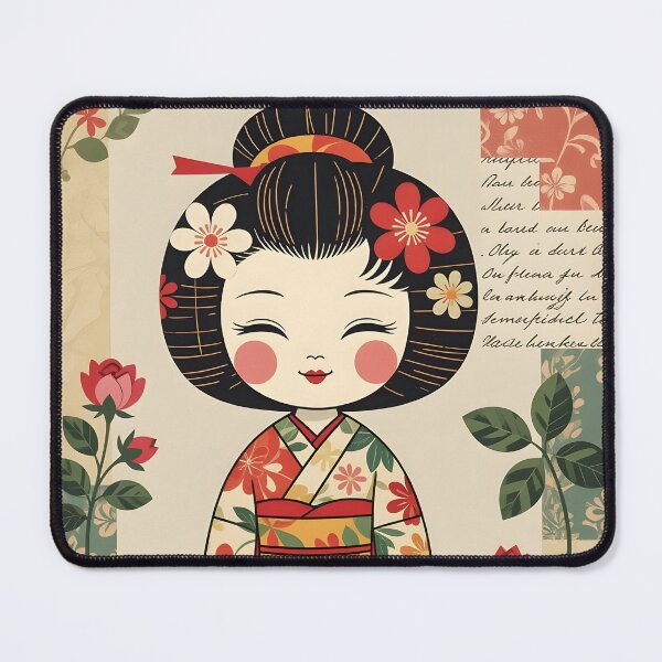 Item preview, A retro collage of a cute kokeshi doll. designed and sold by Ponted.