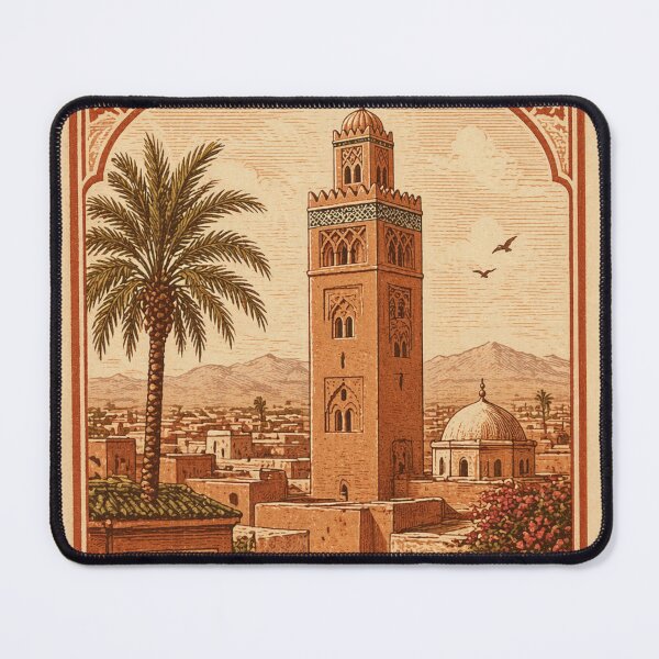 Item preview, Marrakech Morocco Vintage Stamp Poster – Retro Travel Art Medina & Koutoubia designed and sold by hlldz.