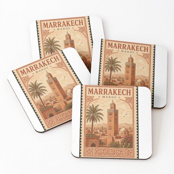 Item preview, Marrakech Morocco Vintage Stamp Poster – Retro Travel Art Medina & Koutoubia designed and sold by hlldz.